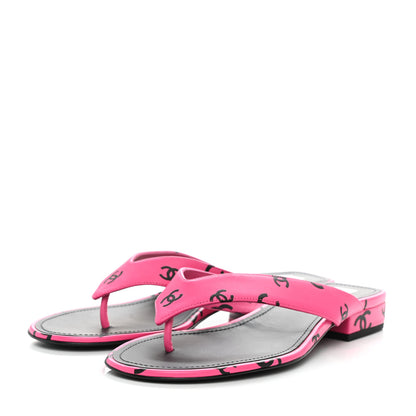 Chanel Printed Lambskin Coco Beach Thong Sandals 39 Dark Pink Black 3 of 9