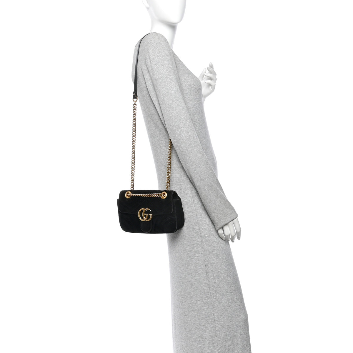 Velvet Matelasse Mini GG Marmont Shoulder Bag Black