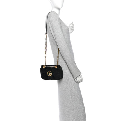 Gucci Velvet Matelasse Mini GG Marmont Shoulder Bag Black 2 of 14