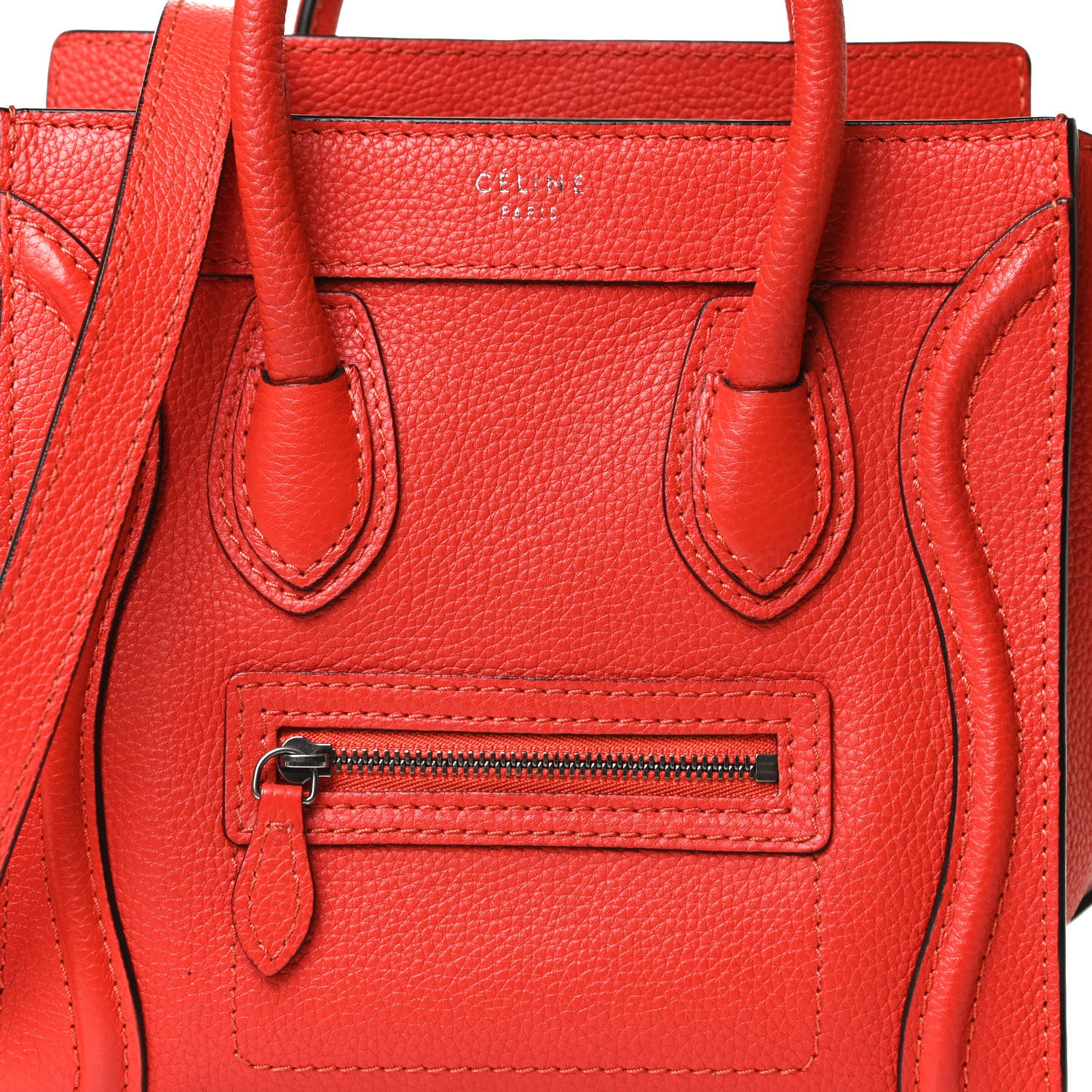 Celine Drummed Calfskin Nano Luggage Vermillion 8 of 12