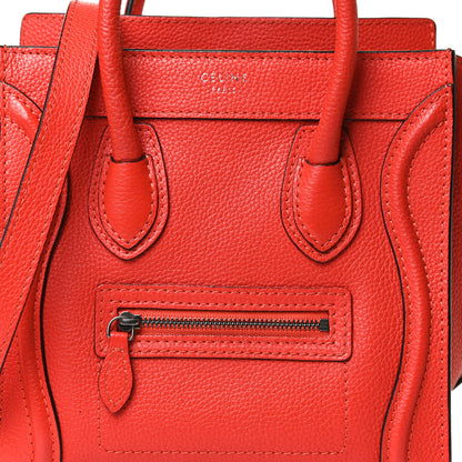 Celine Drummed Calfskin Nano Luggage Vermillion 8 of 12
