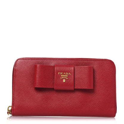 Prada Saffiano Fiocco Bow Zip Around Wallet Fuoco 1 of 12