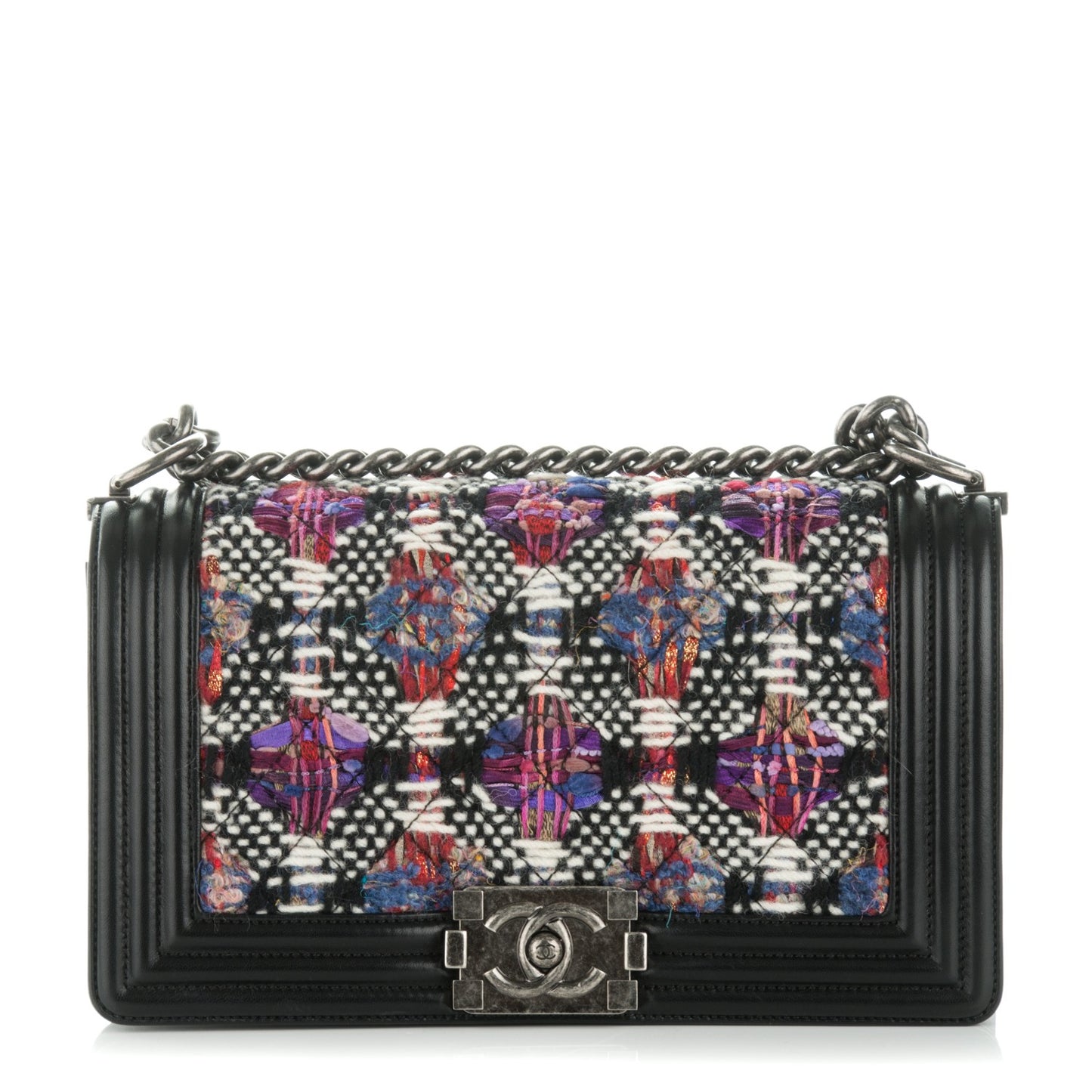 Tweed Lambskin Medium Boy Flap Black