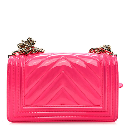 Chanel Patent Calfskin Chevron Quilted Small Boy Flap Neon Pink 10 of 10