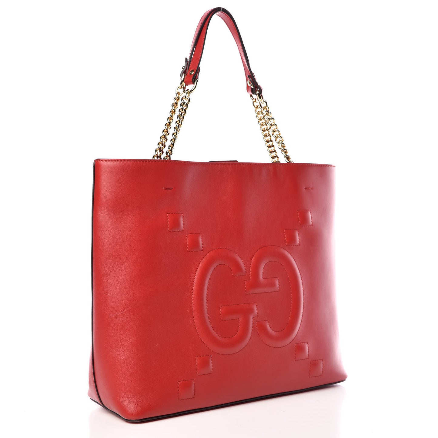 Apollo Calfskin GG Dadini Embroidered Chain Shoulder Tote Hibiscus Red