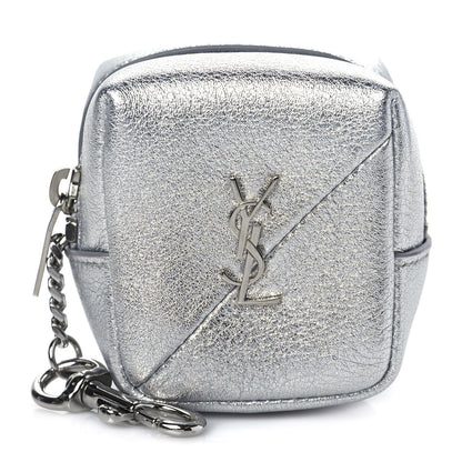 Saint Laurent Crinkled Lame Calfskin Jaime Cube Charm Keychain Silver 1 of 9