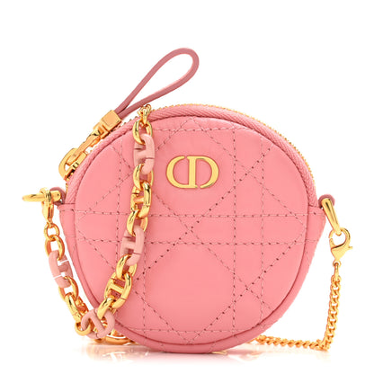 Christian Dior Lambskin Mini Cannage Round Caro Crossbody Pouch Peach Blossom Pink 1 of 8