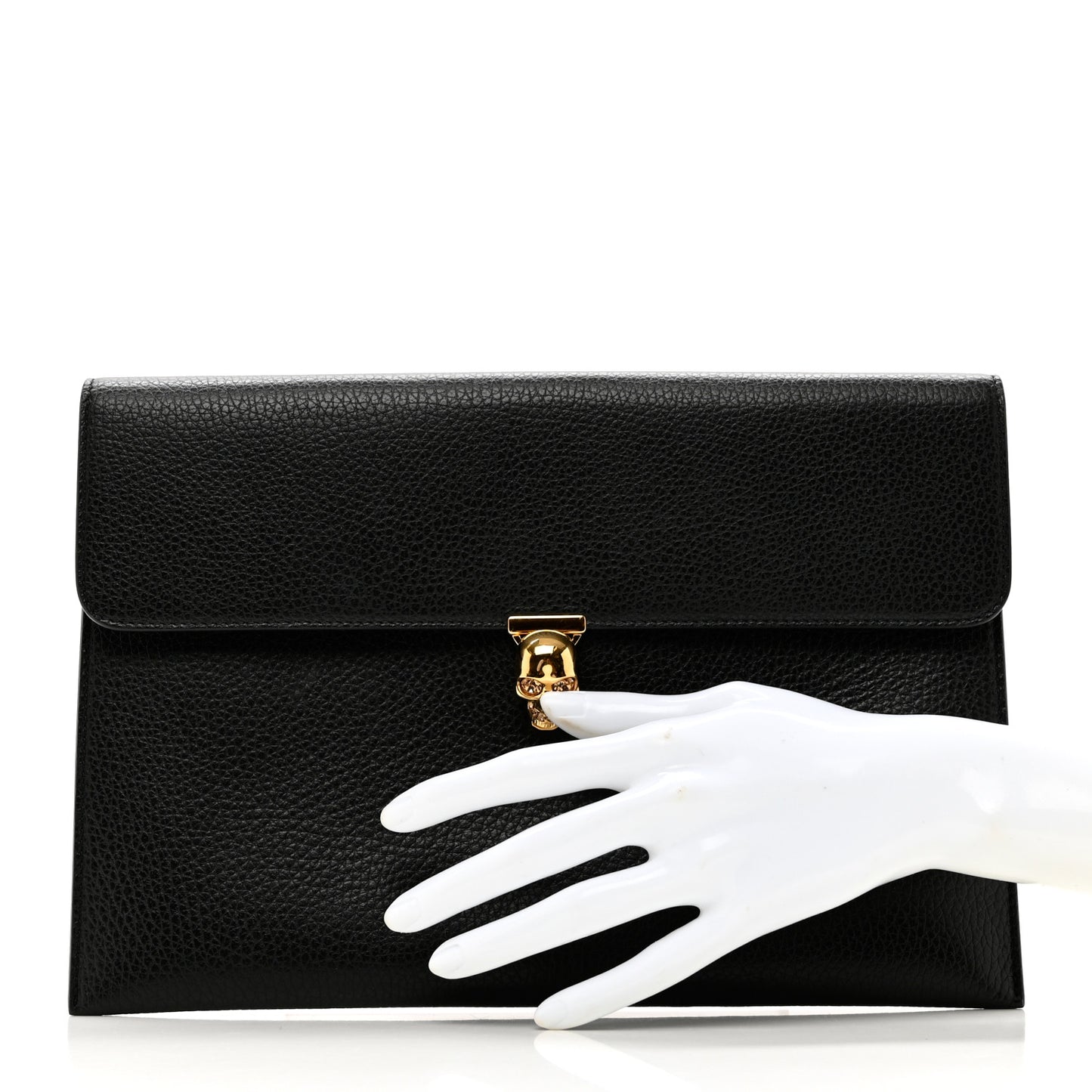Calfskin Skull Envelope Clutch Black