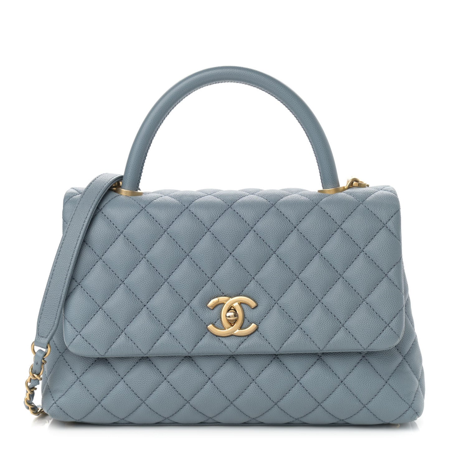 Caviar Quilted Small Coco Handle Flap Light Blue