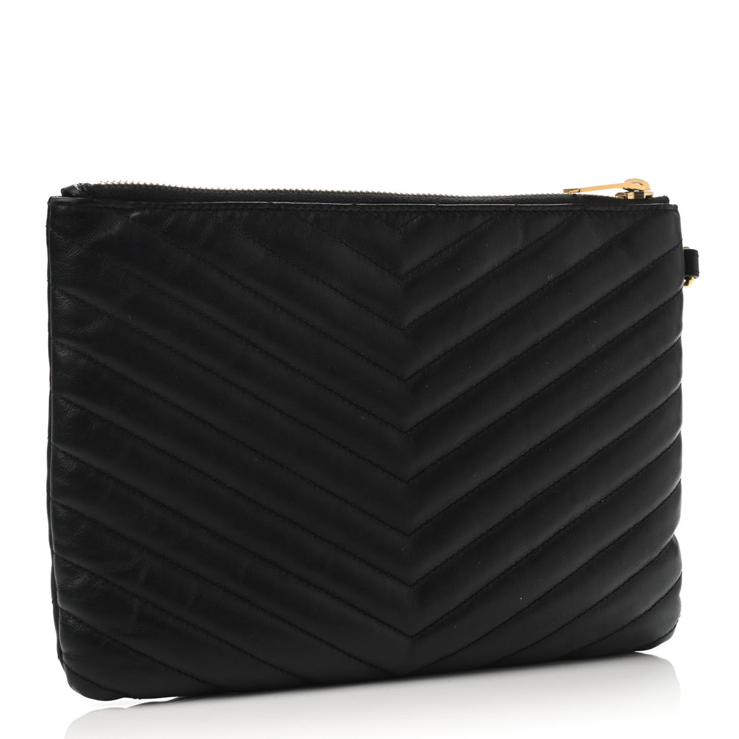 Calfskin Matelasse Chevron Monogram A5 Wristlet Black