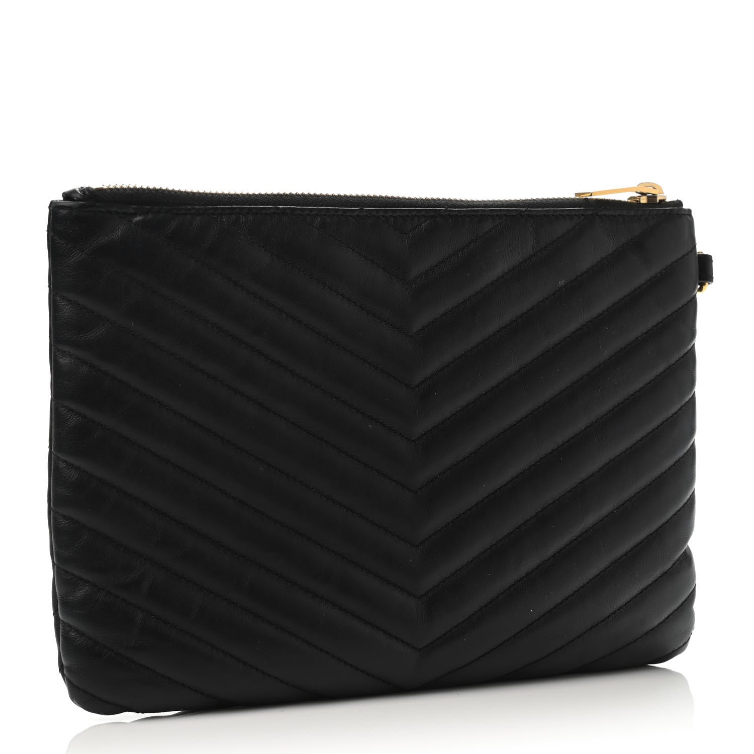 Saint Laurent Calfskin Matelasse Chevron Monogram A5 Wristlet Black 2 of 4