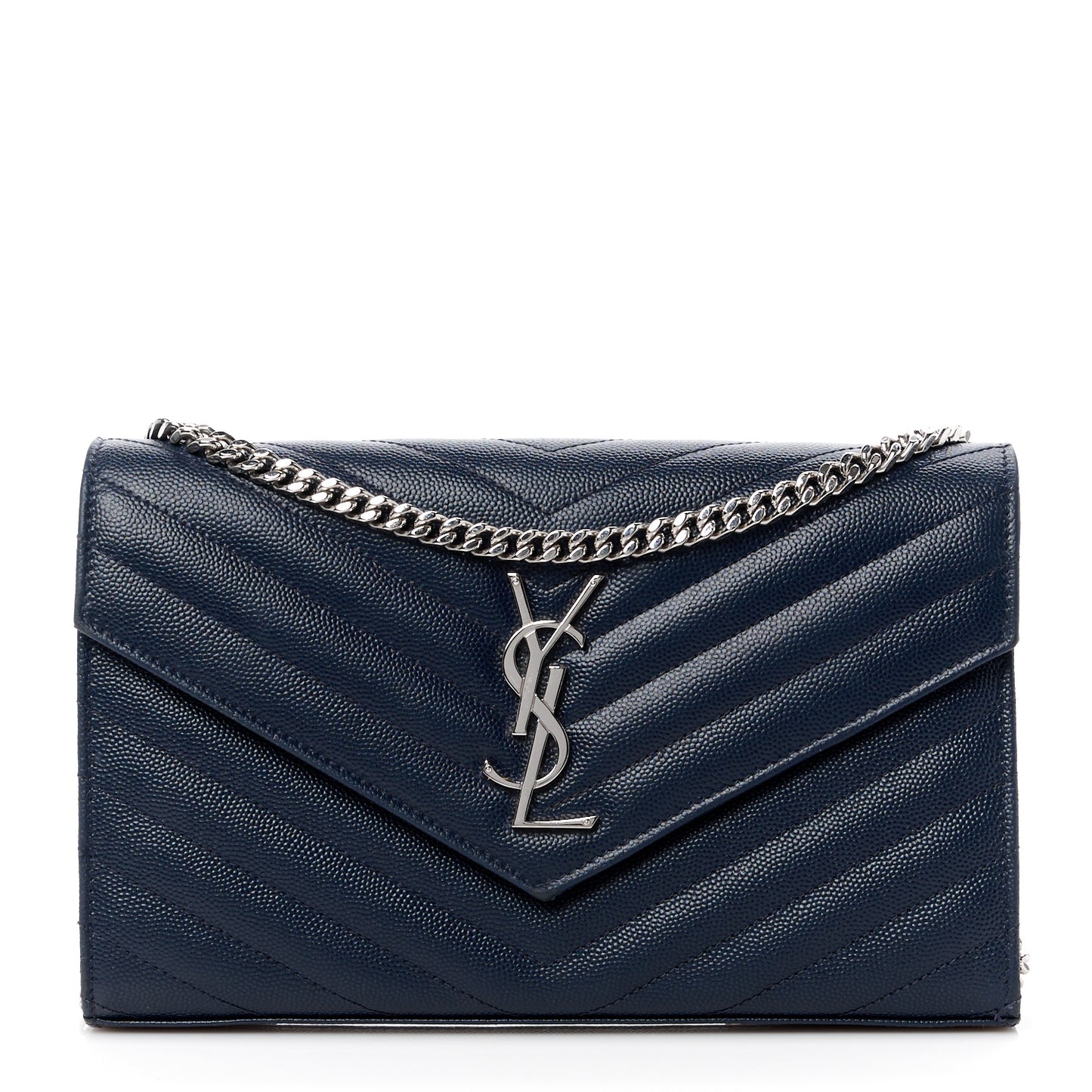 Grain De Poudre Matelasse Chevron Monogram Chain Wallet Blue Sapphire