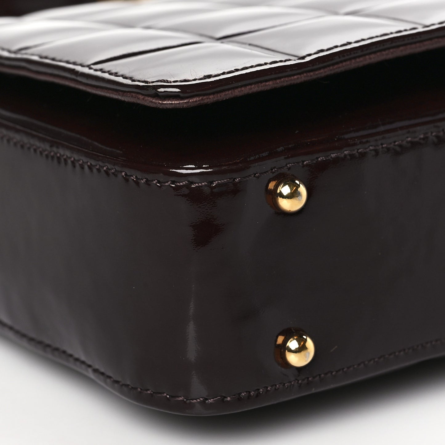 Patent Chocolate Bar Quilted CC Flap Burgundy