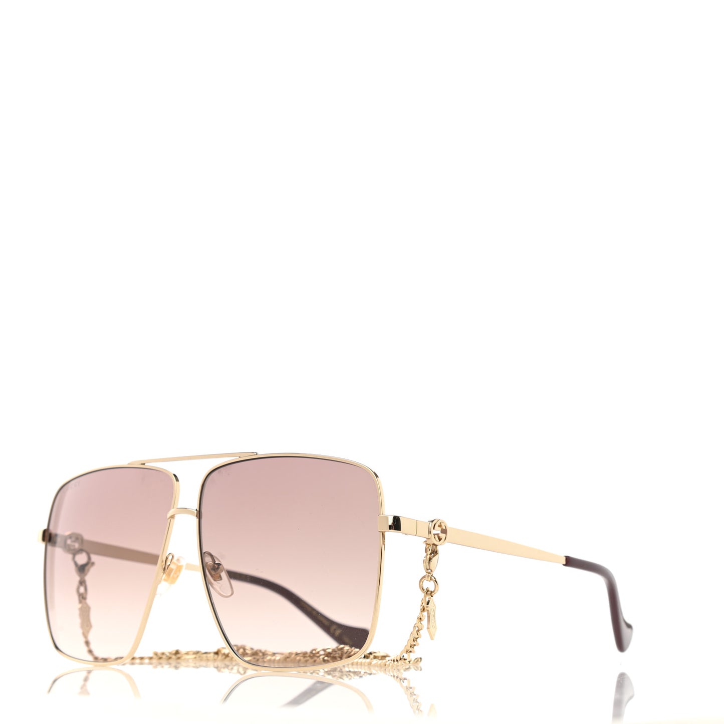 Metal Navigator Square Chain Sunglasses GG1089S Gold Pink