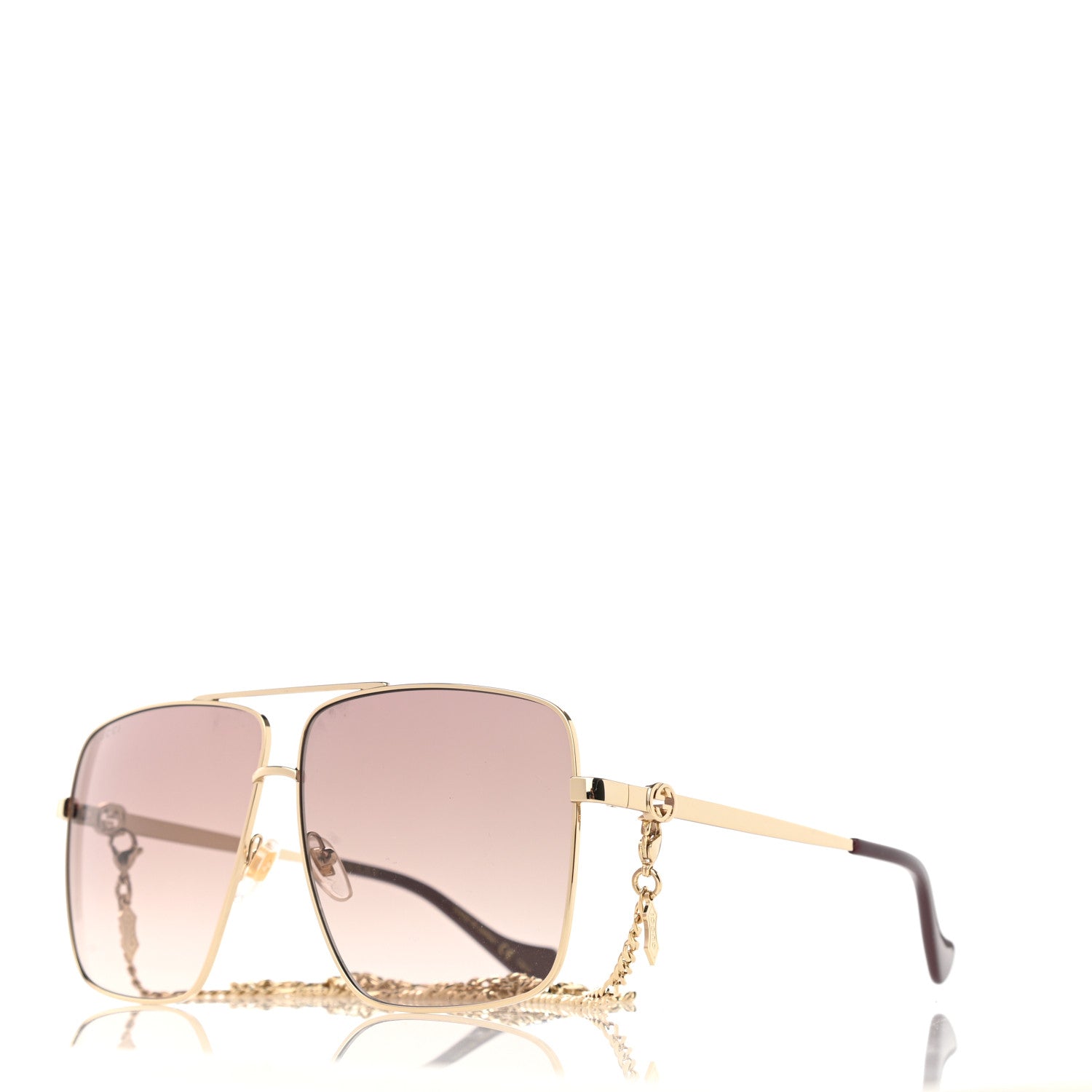 Gucci Metal Navigator Square Chain Sunglasses GG1089S Gold Pink 1 of 8