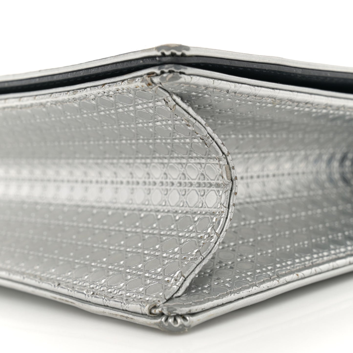 Metallic Patent Micro-Cannage Medium Diorama Flap Bag Silver