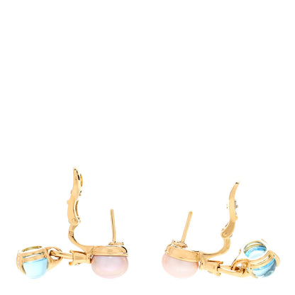 Bulgari 18K Yellow Gold Diamond Blue Topaz Pearl Allegra Drop Earrings 3 of 6