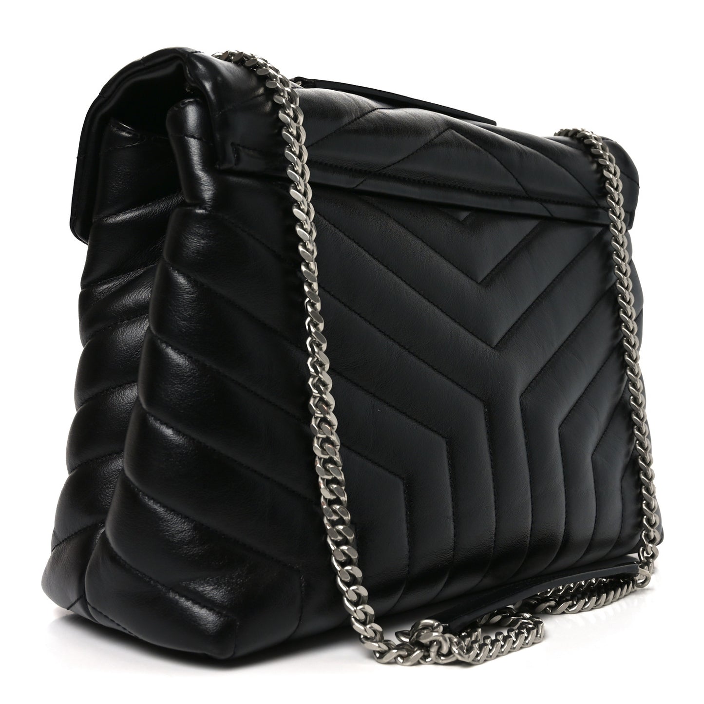 Calfskin Y Quilted Monogram Medium Loulou Chain Satchel Black