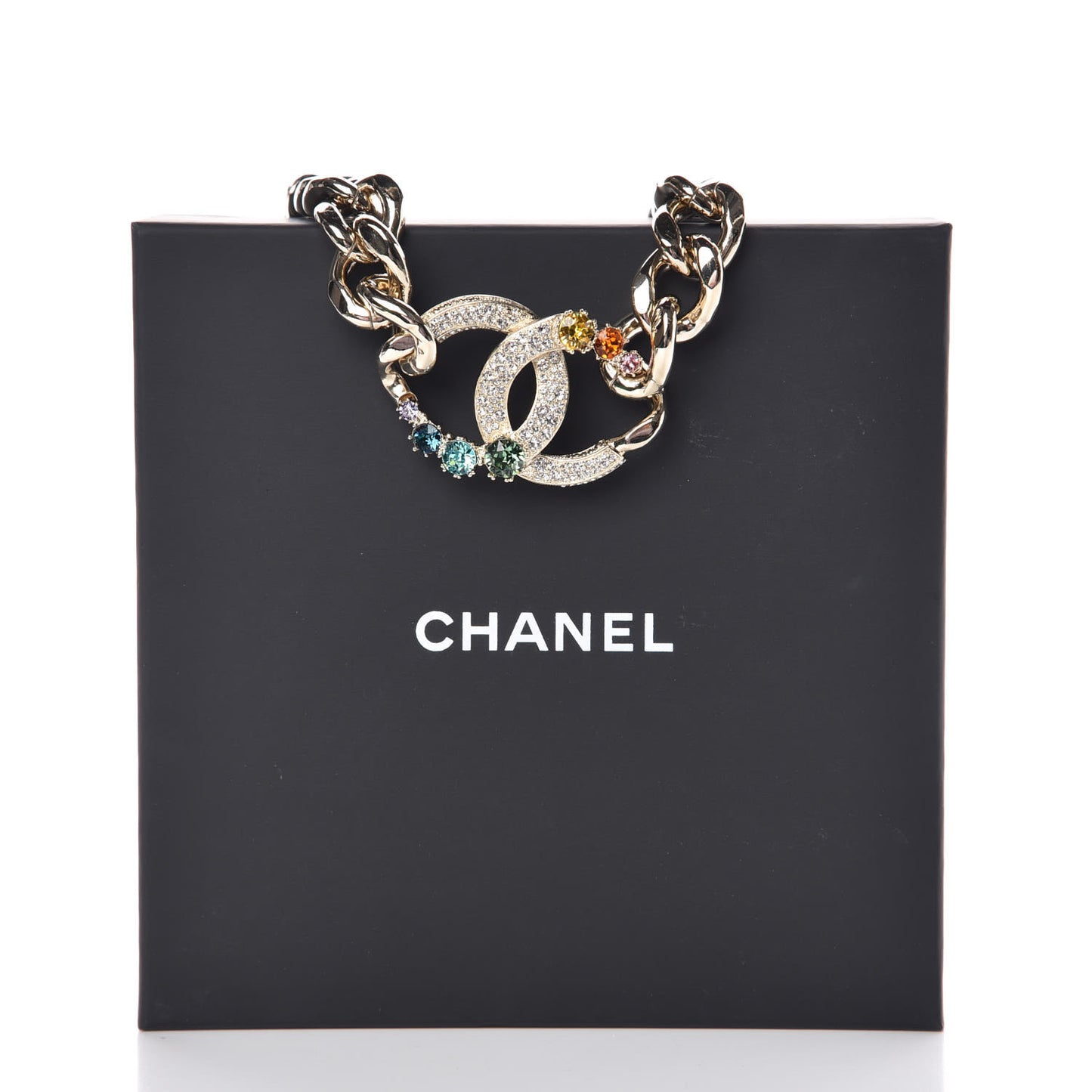 Chain Crystal Over The Rainbow CC Choker Necklace Gold Multicolor