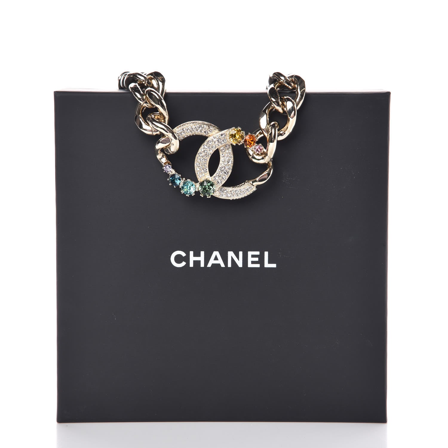 Chanel Chain Crystal Over The Rainbow CC Choker Necklace Gold Multicolor 7 of 7