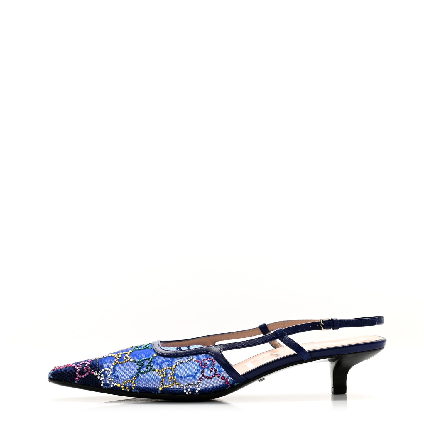 Tela Retino Nappa Charlotte Crystal GG Monogram Square G 35mm Slingback Pumps 38.5 Splash Net Blue Witch