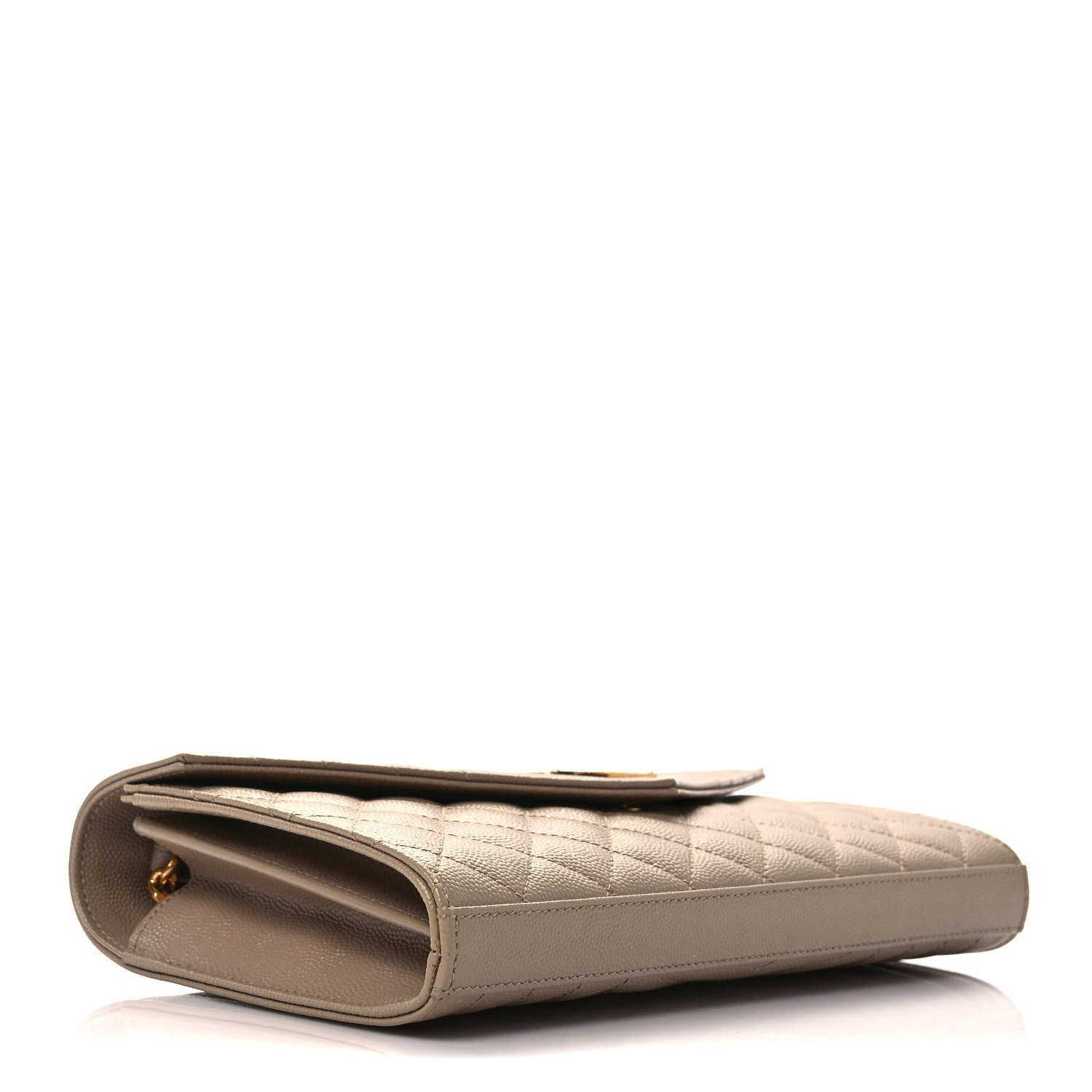 Saint Laurent Grain De Poudre Mixed Matelasse Triquilt Monogram Chain Wallet Dark Beige 4 of 8