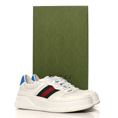 Gucci Calfskin Web Perforated Womens Platform 55mm Sneakers 37 White Bright Splash 10 of 10