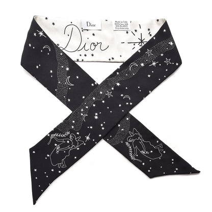 Christian Dior Silk Zodiac Virgo Mitzah Scarf Black 1 of 5