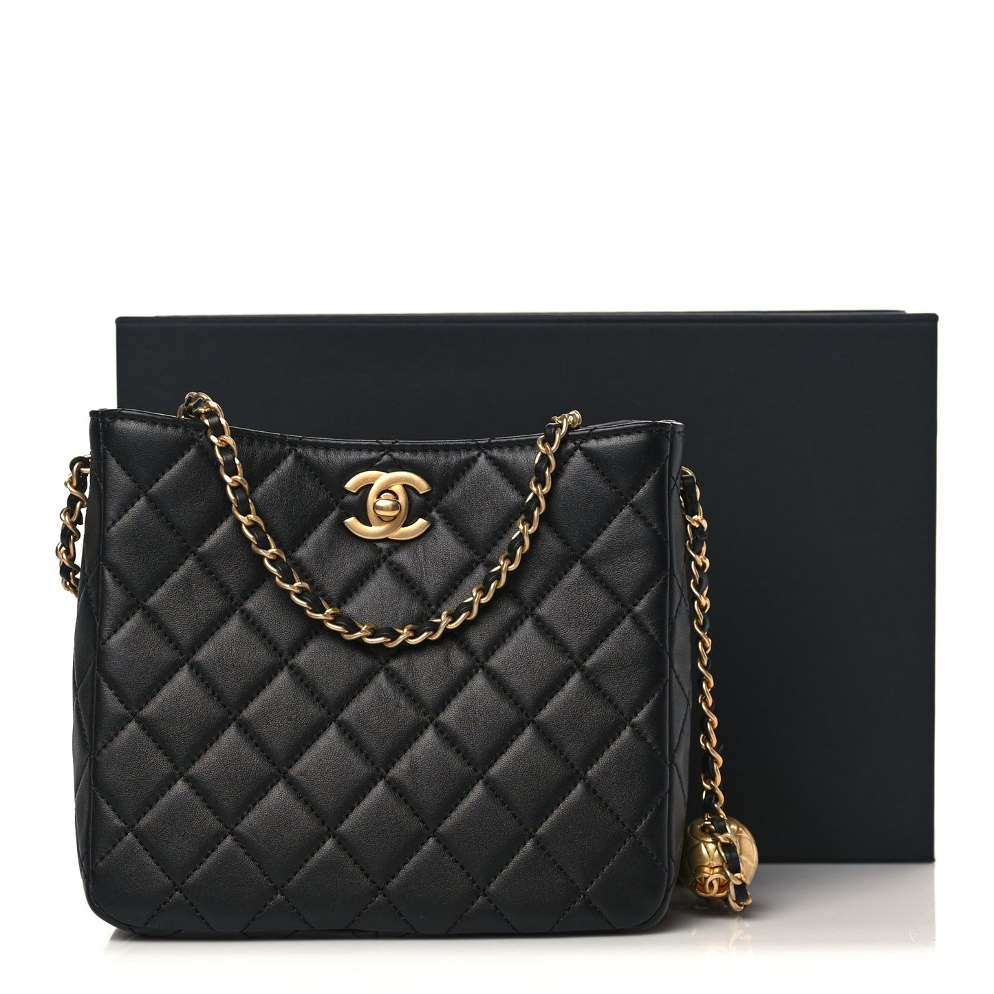 Lambskin Quilted Small Pearl Crush Hobo Black