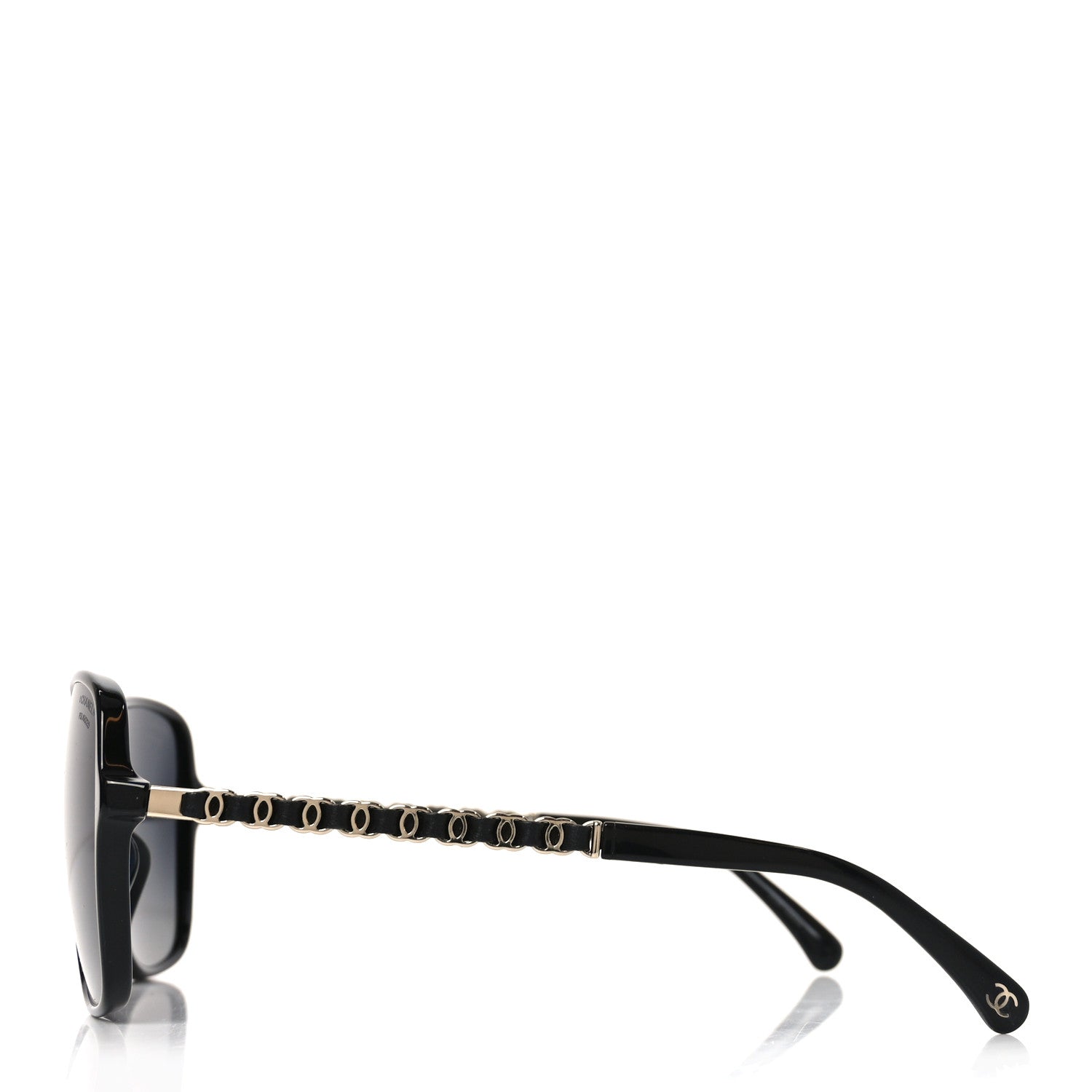 Chanel Metal Calfskin Polarized CC Chain Pilot Sunglasses 5439-Q-A Black 5 of 14