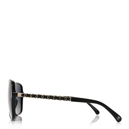 Chanel Metal Calfskin Polarized CC Chain Pilot Sunglasses 5439-Q-A Black 5 of 14