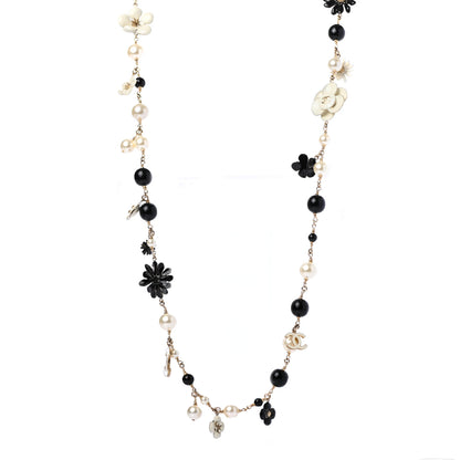 Chanel Pearl Camellia CC Long Necklace Gold Black 1 of 5