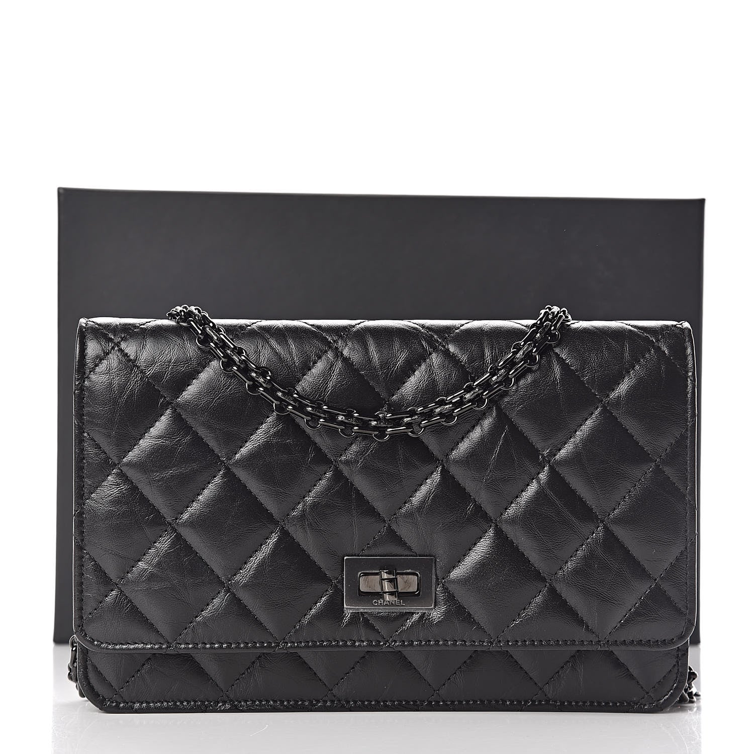 Chanel Aged Calfskin Quilted Reissue Wallet On Chain WOC So Black 12 of 12