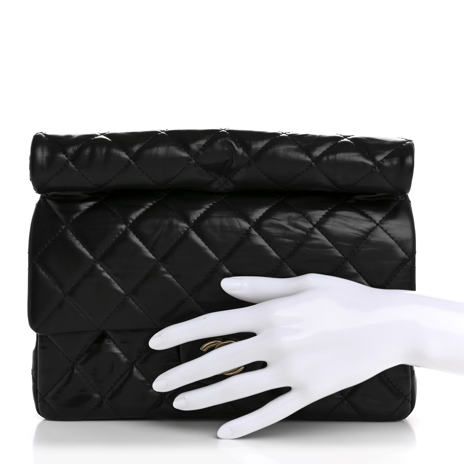 Chanel Crumpled Calfskin Quilted Clutch Black 2 of 8