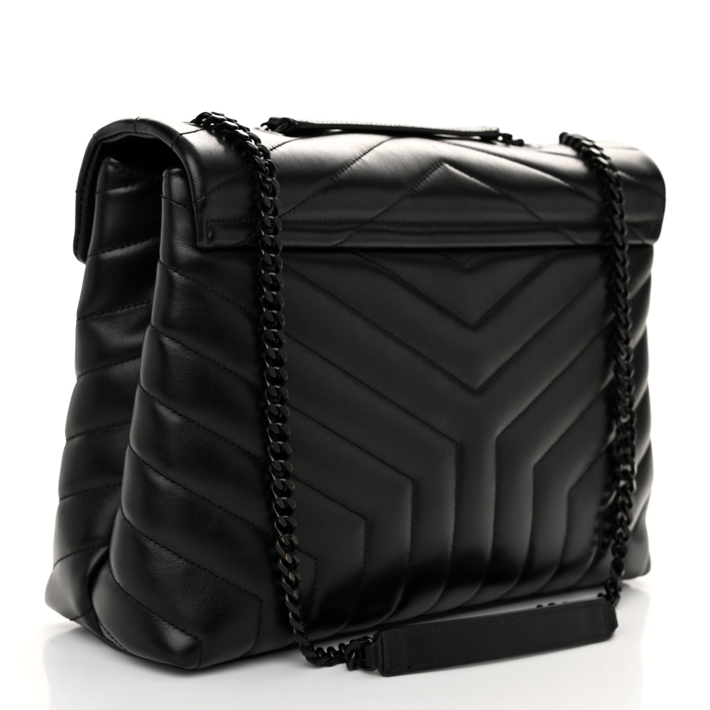 Calfskin Y Quilted Monogram Monochrome Medium Loulou Chain Satchel Black