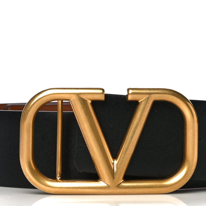 Valentino Garavani Glossy Calfskin VLogo Reversible 40mm Belt 85 34 Saddle Brown Black 2 of 12