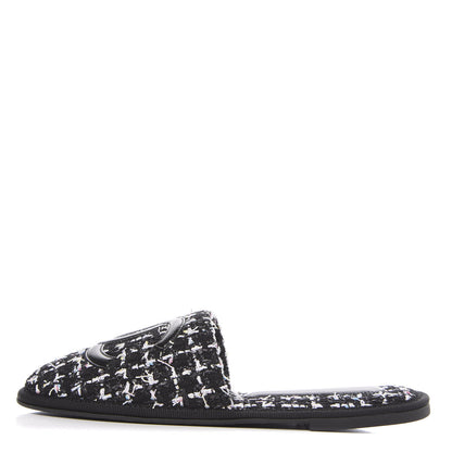Chanel Tweed CC Flat Mules XS Black 1 of 6