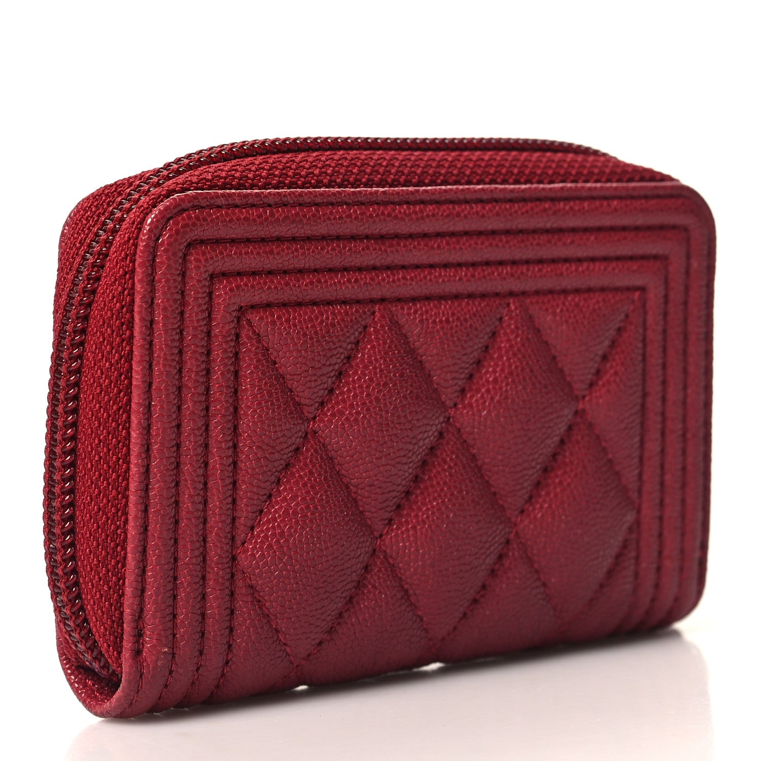 Chanel Caviar Quilted Boy Zip Around Coin Purse Wallet Burgundy 3 of 7