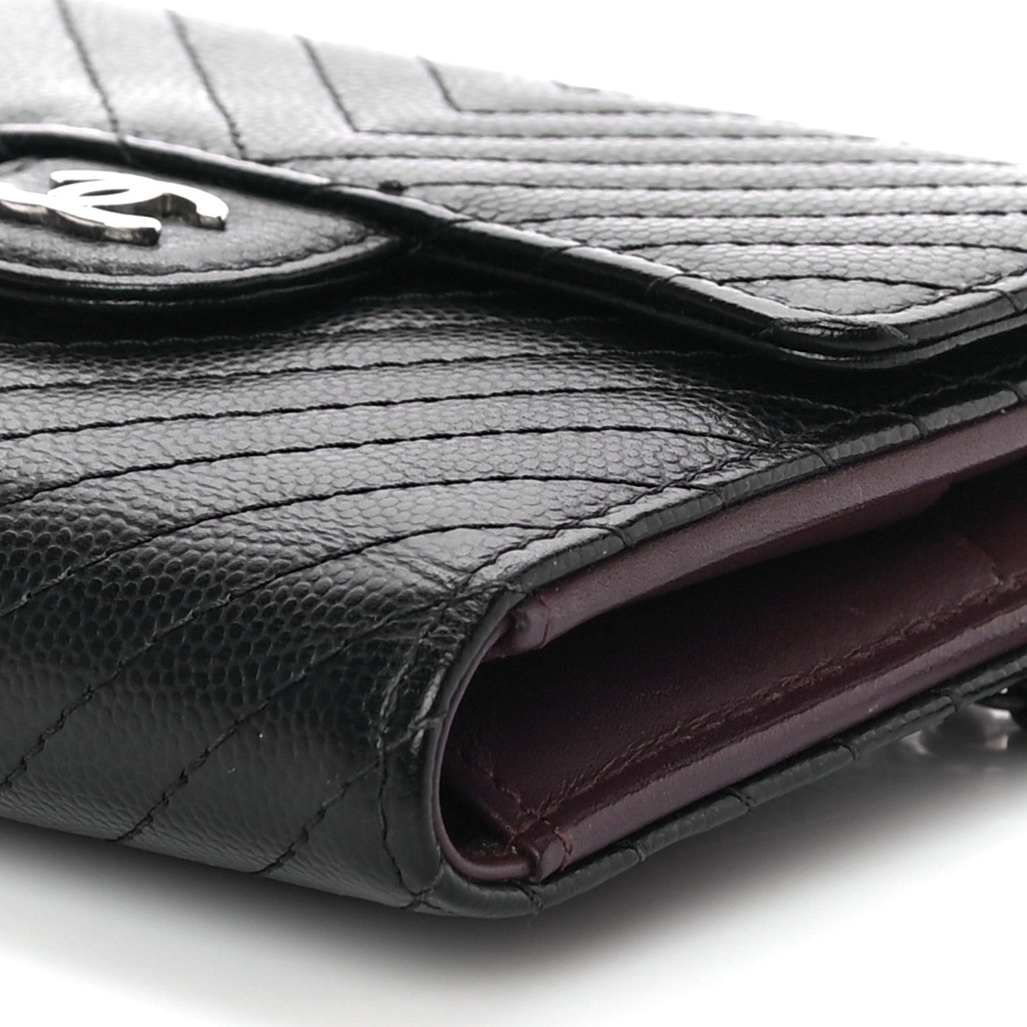 Chanel Caviar Chevron Quilted Compact Flap Wallet Black 11 of 12
