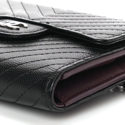 Chanel Caviar Chevron Quilted Compact Flap Wallet Black 11 of 12