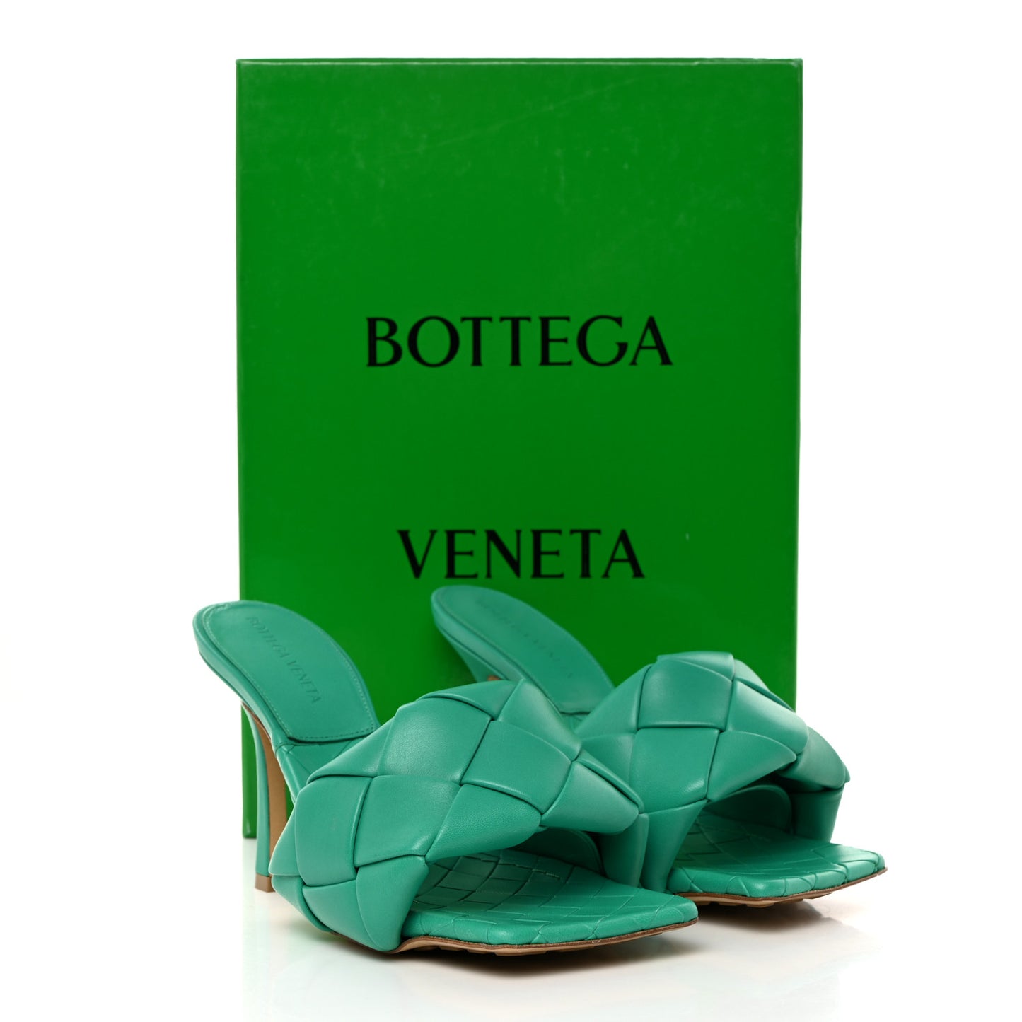 Nappa Maxi Intrecciato Lido Mule Sandals 36.5 Acid Turquoise