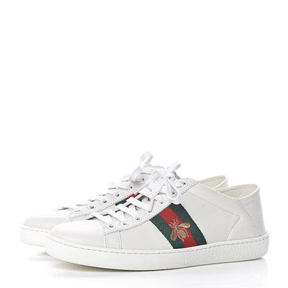 Gucci Calfskin Web Bee Embroidered Womens Ace Sneakers 37.5 White Green 3 of 9