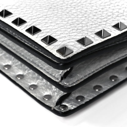 Valentino Garavani Metallic Pebbled Calfskin Rockstud Wallet on Chain Silver 14 of 15