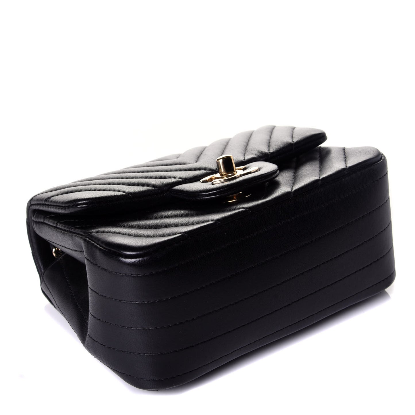Lambskin Chevron Quilted Mini Square Flap Black