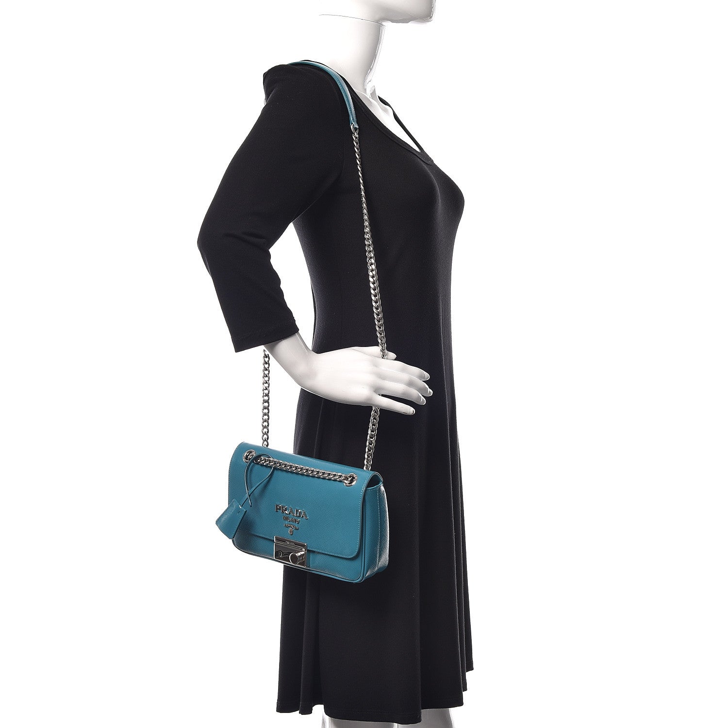 Prada Saffiano Vernice Chain Shoulder Bag Voyage 2 of 12