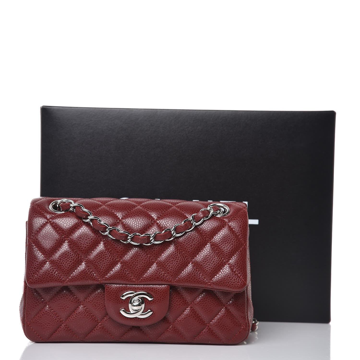 Chanel Caviar Quilted Mini Rectangular Flap Dark Red 8 of 8