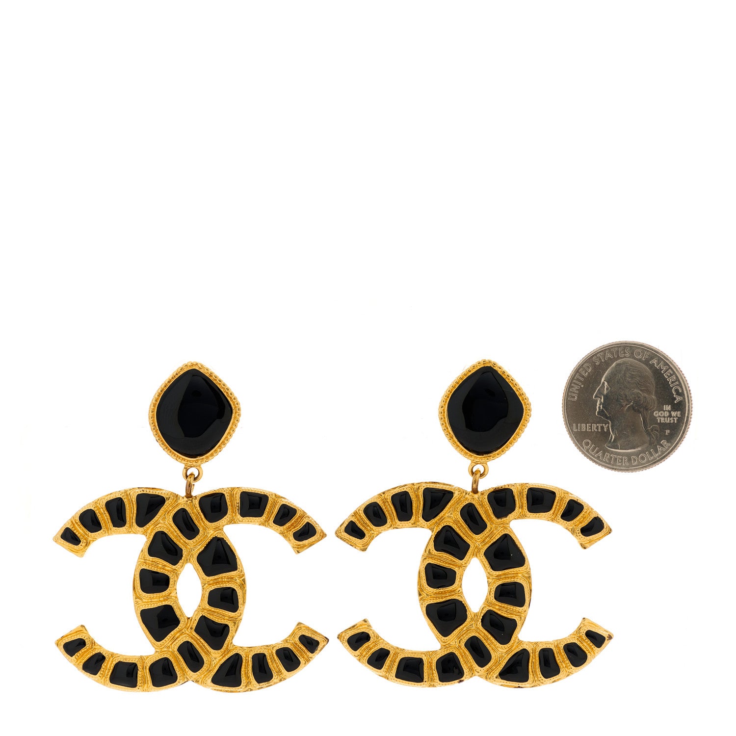 Chanel Resin Along The Nile CC Clip On Earrings Gold Black 2 of 5