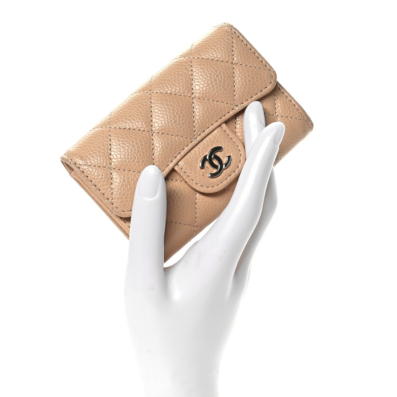 Chanel Caviar Quilted Flap Card Holder Wallet Beige 2 of 9