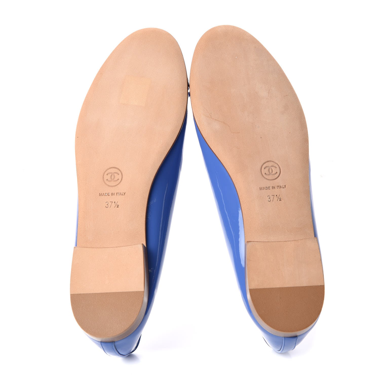 Chanel Patent Calfskin CC Cap Toe Ballerina Flats 37.5 Blue 5 of 8