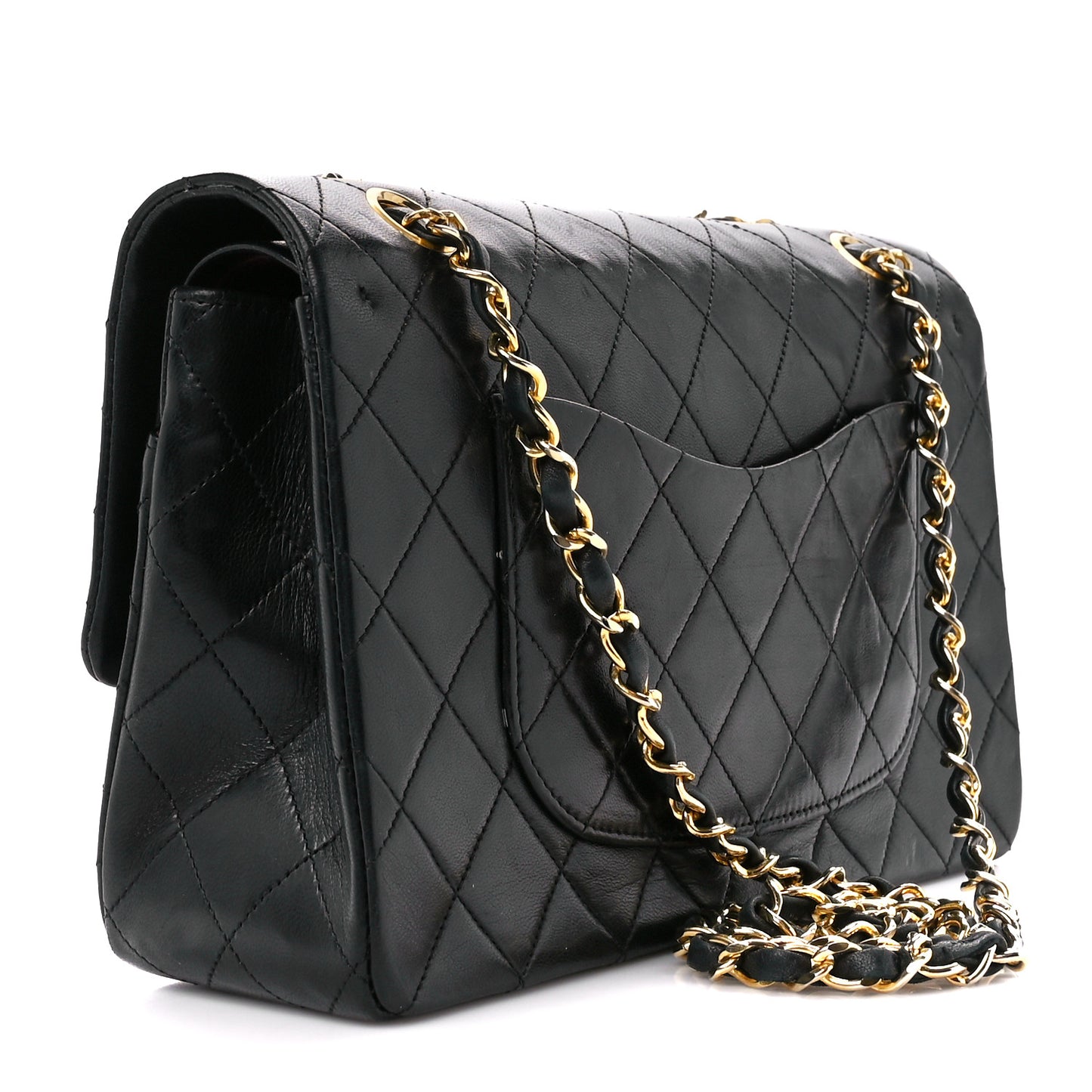 Lambskin Quilted Medium Double Flap Black